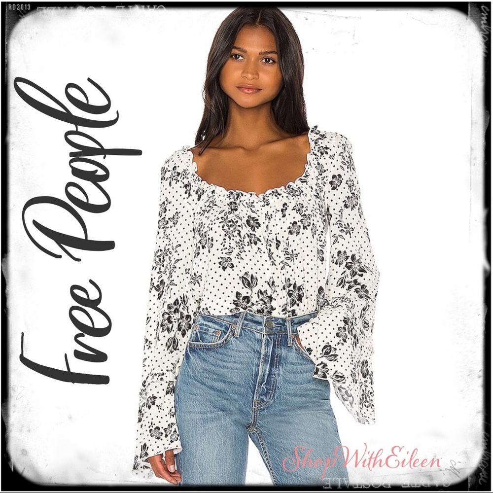 Free People One On One Date B&W Floral Bodysuit NWT